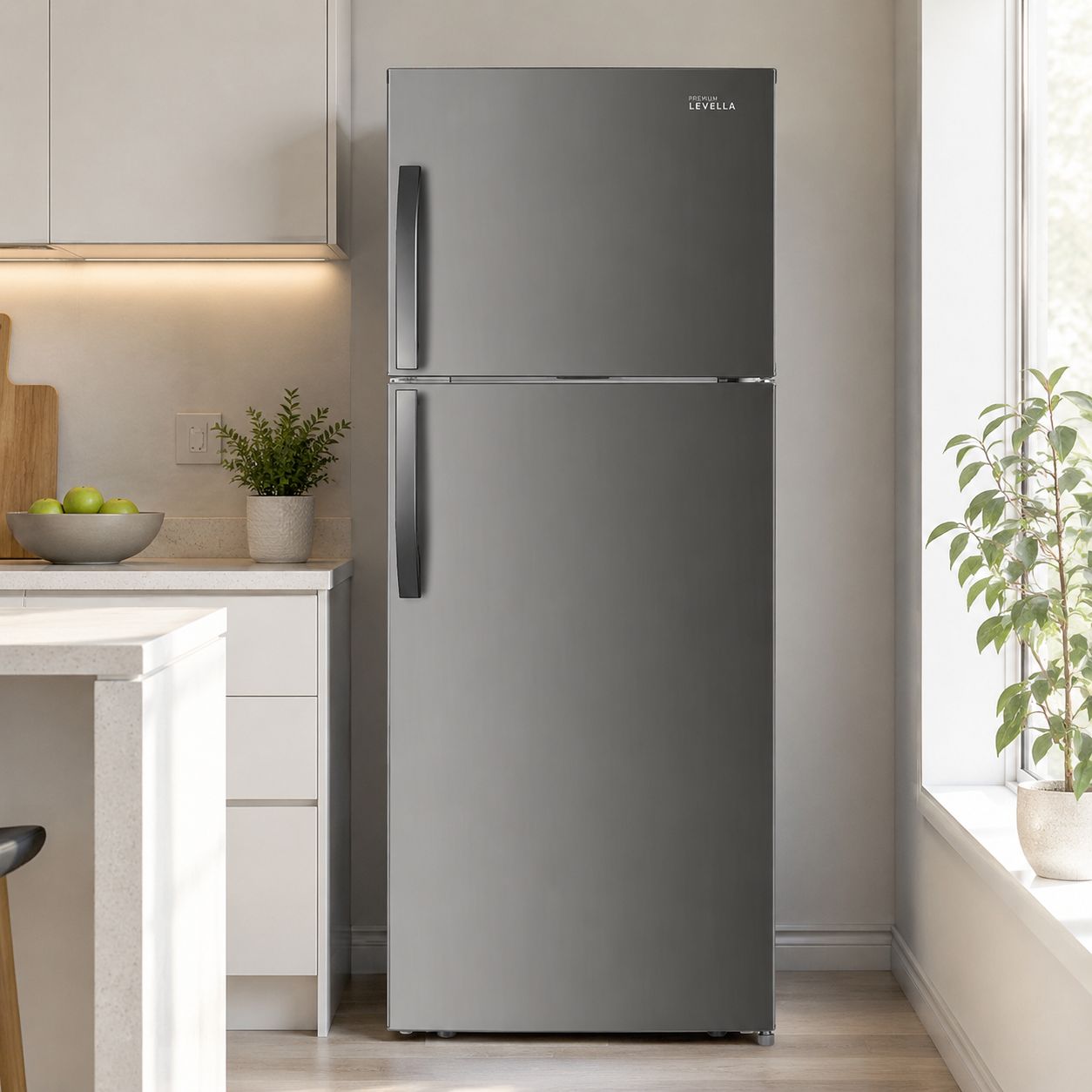 PREMIUM LEVELLA 7.0 Cu. Ft. Frost-Free Top Freezer Refrigerator, Reversible Door, Interior LED Lighting, Humidity-Controlled Crisper Drawer, Stainless Steel Finish  PRN7106HS