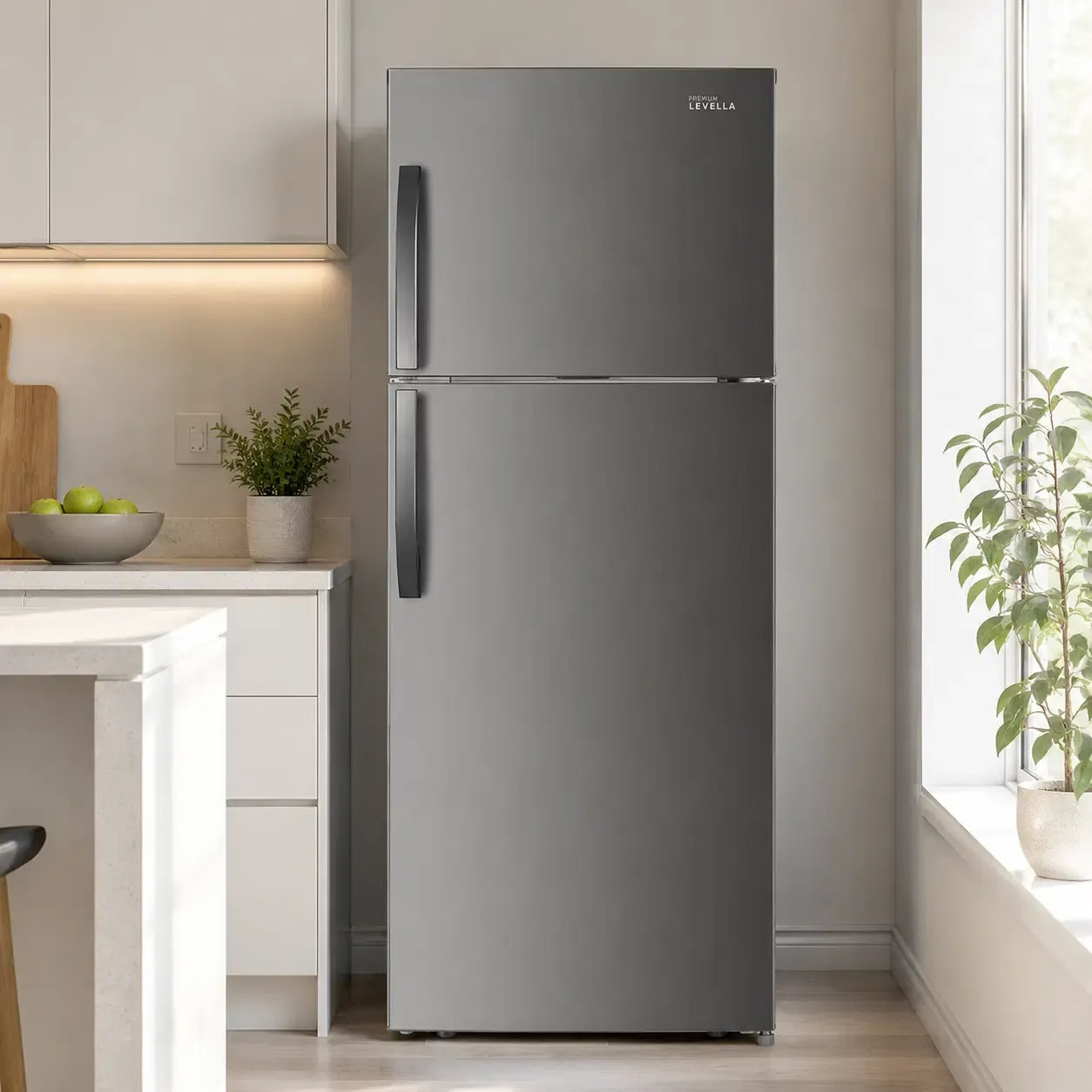 PREMIUM LEVELLA 7.0 Cu. Ft. Frost-Free Top Freezer Refrigerator, Reversible Door, Interior LED Lighting, Humidity-Controlled Crisper Drawer, Stainless Steel Finish  PRN7106HS