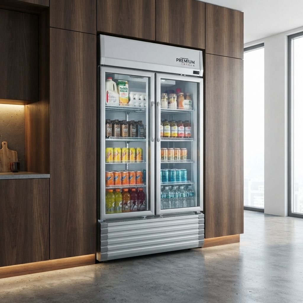 Premium Levella Commercial Display Refrigerator with Double Glass Door – 18 Cu.Ft., Holds 595 Cans, R290 Refrigerant (PRN185DX)