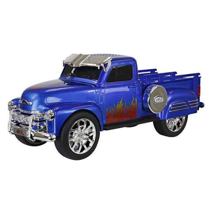 QFX RETRO CLASSIC TRUCK PORTABLE BLUETOOTH SPEAKER WITH DUAL 2 INCH DRIVERS BASS RADIATOR FM RADIO LED PARTY LIGHTS USB TF AUX HEADPHONE OUTPUT TWS AND RECHARGEABLE BATTERY BLACK BT-1953-BLK, Color: Blue