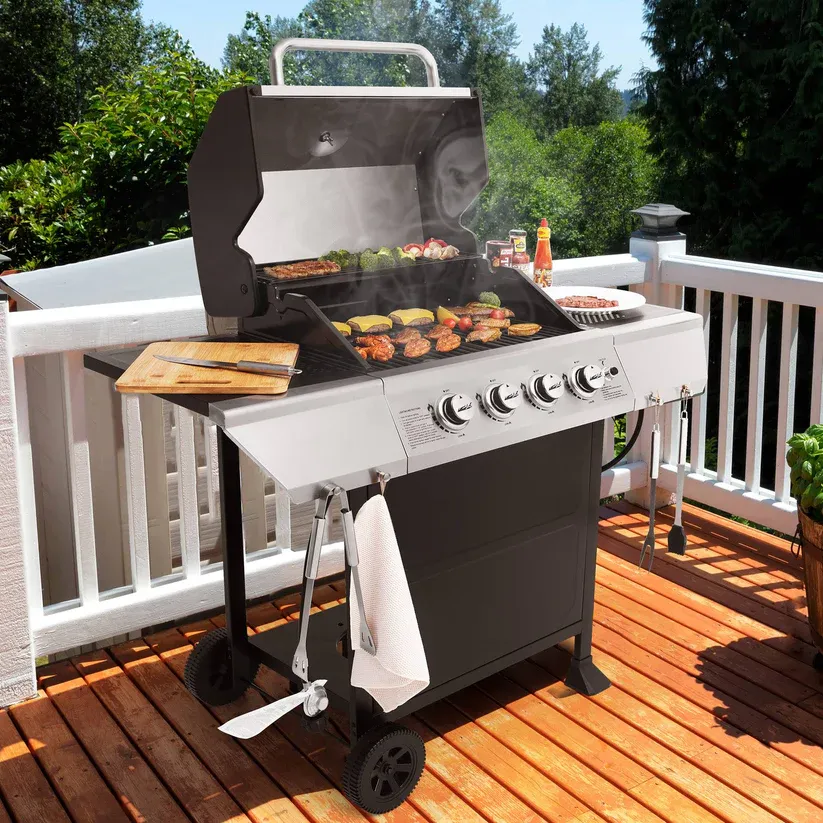 Royal Gourmet 4-Burner Propane Gas Grill, 34,000 BTU, 512 Sq. In. Cooking Area, Black &amp; Silver with Stainless Steel (SG4003B)