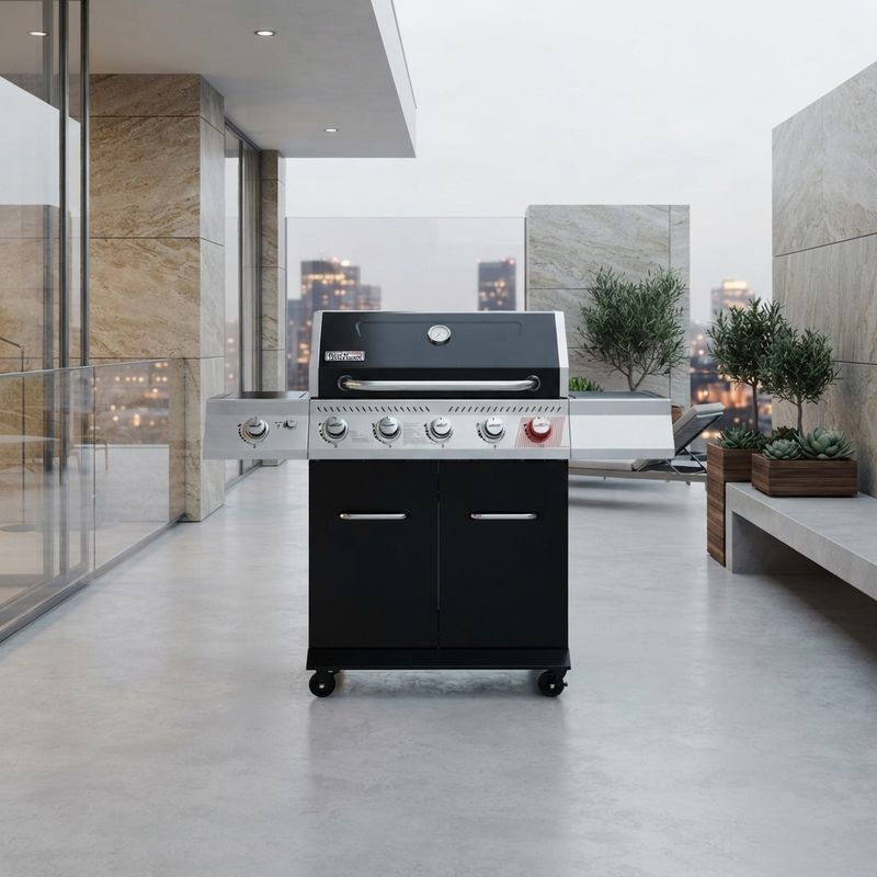 Royal Gourmet Deluxe 5-Burner Gas Grill with Side Burner &amp; Rotisserie Kit, 64,000 BTU, Black (GA5404H)