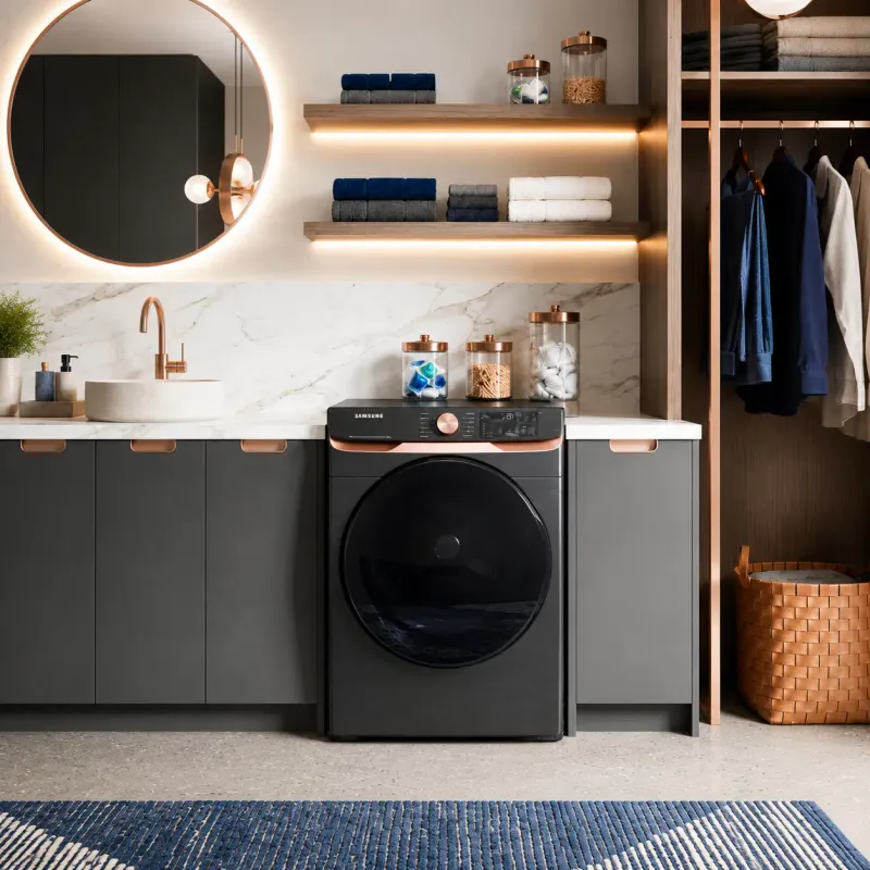 Samsung Steam Sanitize+ 7.5 Cu. Ft. Stackable Smart Electric Dryer in Black (DVE50BG8300V)