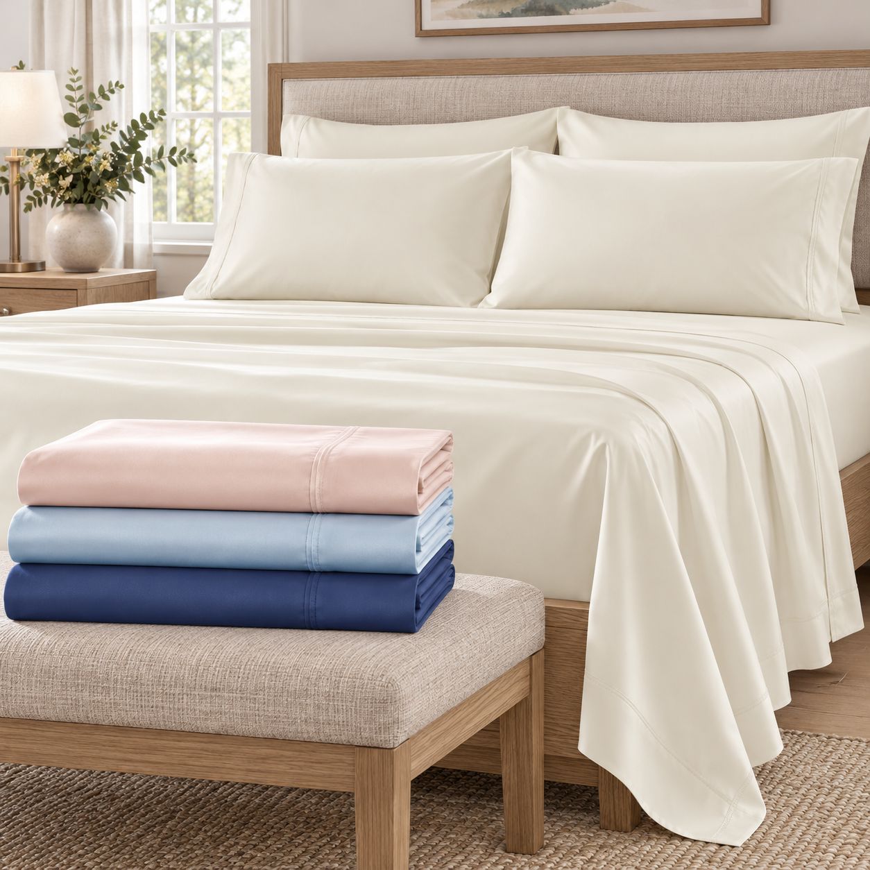 SLEEPTONE KING 6-PIECE EUCALYPTUS SHEET SET WITH EUCAFIBER™ BLEND, MOISTURE-WICKING COMFORT AND FOUR PILLOWCASES, ASSORTED COLORS – S-ES-K