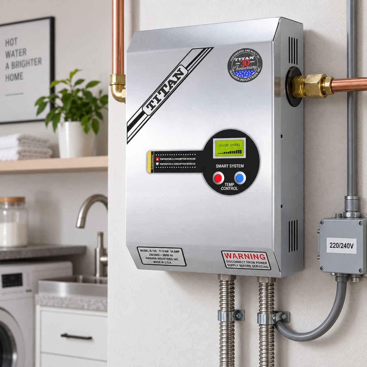 TITAN SCR2 ELECTRONIC TANKLESS WATER HEATER – 11.8 KW, 54 AMP, 220/240V – MODEL N-120
