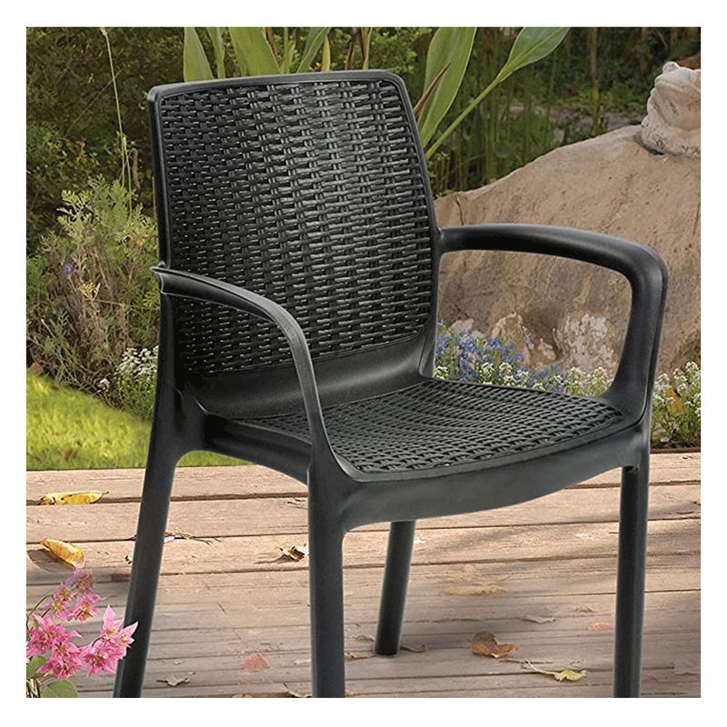 VOSS Guinea Patio Chair – Weather- and UV-Resistant Stackable Outdoor Armchair with Woven Rattan-Look Texture, Graphite (17190206)