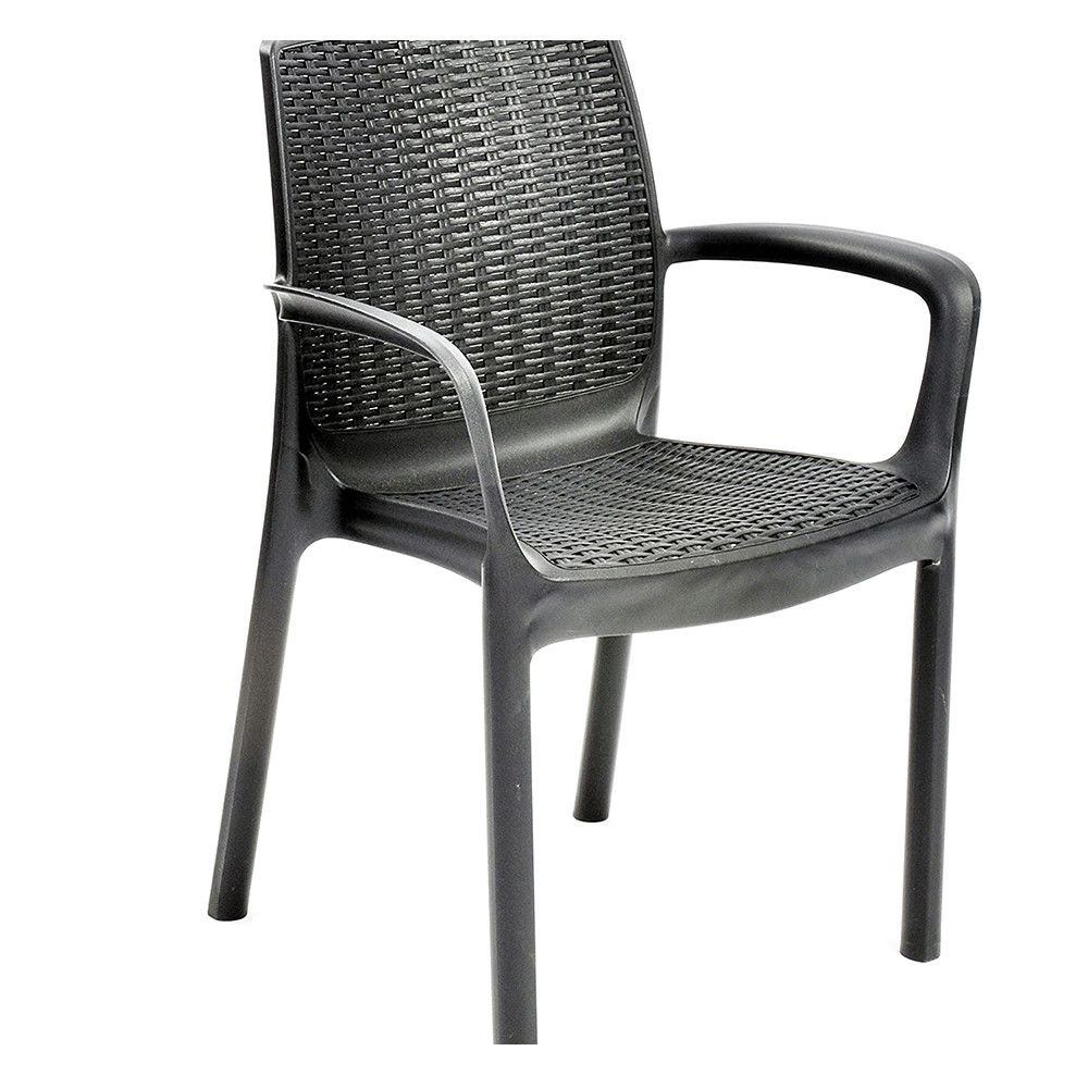 VOSS Guinea Patio Chair – Weather- and UV-Resistant Stackable Outdoor Armchair with Woven Rattan-Look Texture, Graphite (17190206), Color: Graphite