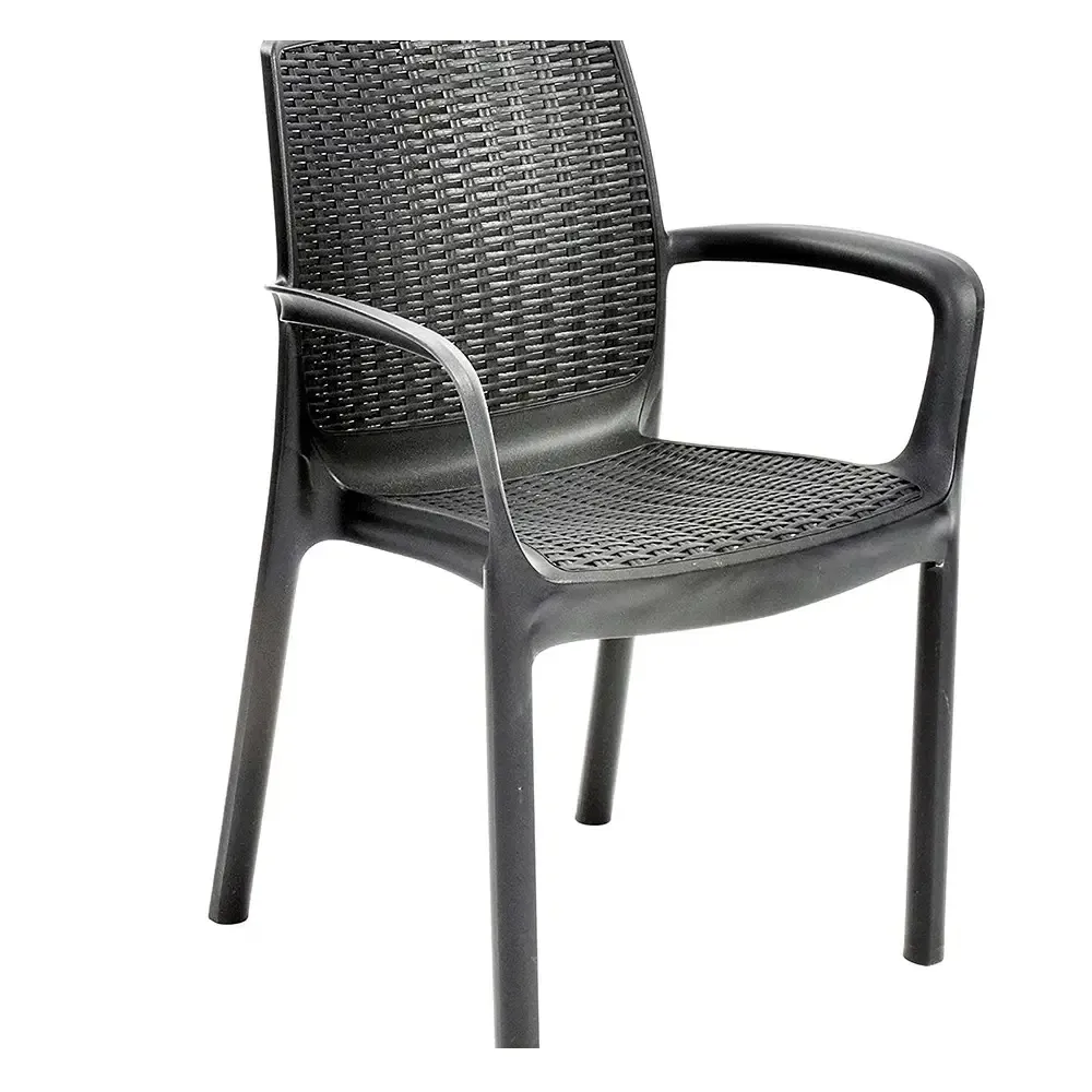 VOSS Guinea Patio Chair – Weather- and UV-Resistant Stackable Outdoor Armchair with Woven Rattan-Look Texture  (17190206  &amp; 703158227434), Color: Graphite