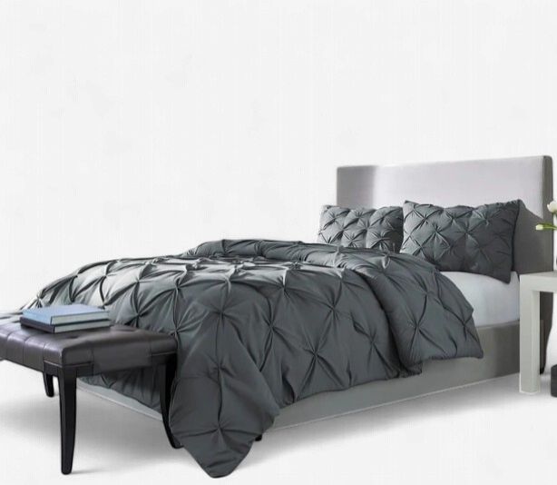 SLEEPTONE QUEEN 3-PIECE PINCH PLEAT DOWN ALTERNATIVE COMFORTER SET WITH ULTRAWEAVE™ MICROFIBER AND MATCHING PILLOW SHAMS – S-TDAC-Q. GREY/NAVY/BLUE, Color: Queen-Grey
