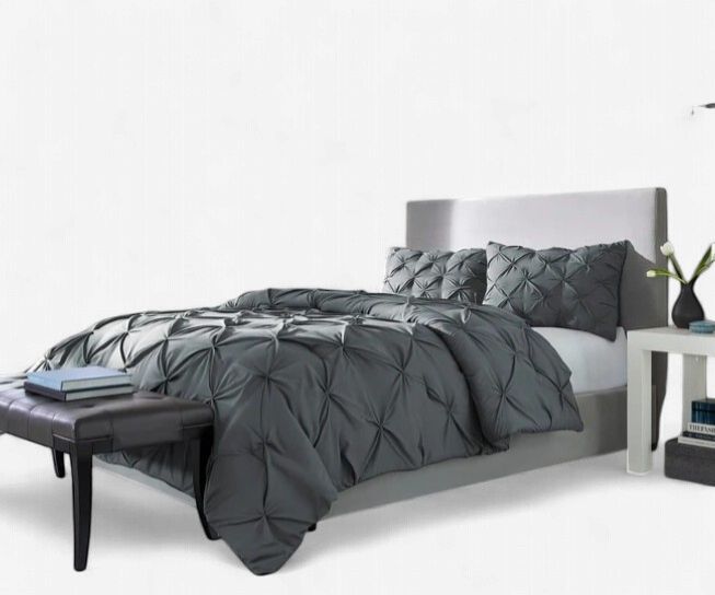 SLEEPTONE KING 3-PIECE PINCH-PLEAT DOWN ALTERNATIVE COMFORTER SET WITH MATCHING PILLOW SHAMS, Color: King-Grey