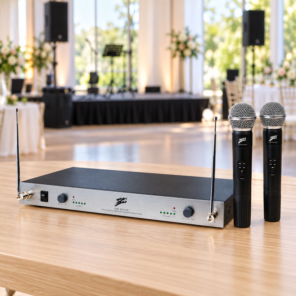 ZEBRA Dual-Channel VHF Wireless Microphone System with Two Handheld Microphones, 50 Hz–18 kHz Frequency Response and 1/4-Inch Audio Connection, GW-5002