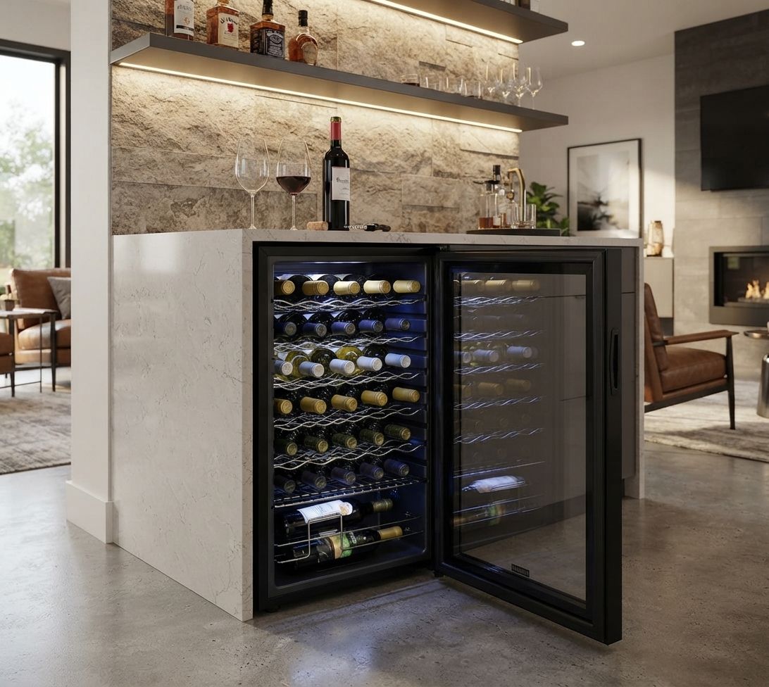 Premium Levella PWC337KB 34-Bottle Wine Cooler – Single Zone, Tempered Glass Door, LED Lighting, Black Cabinet (PWC337KB)