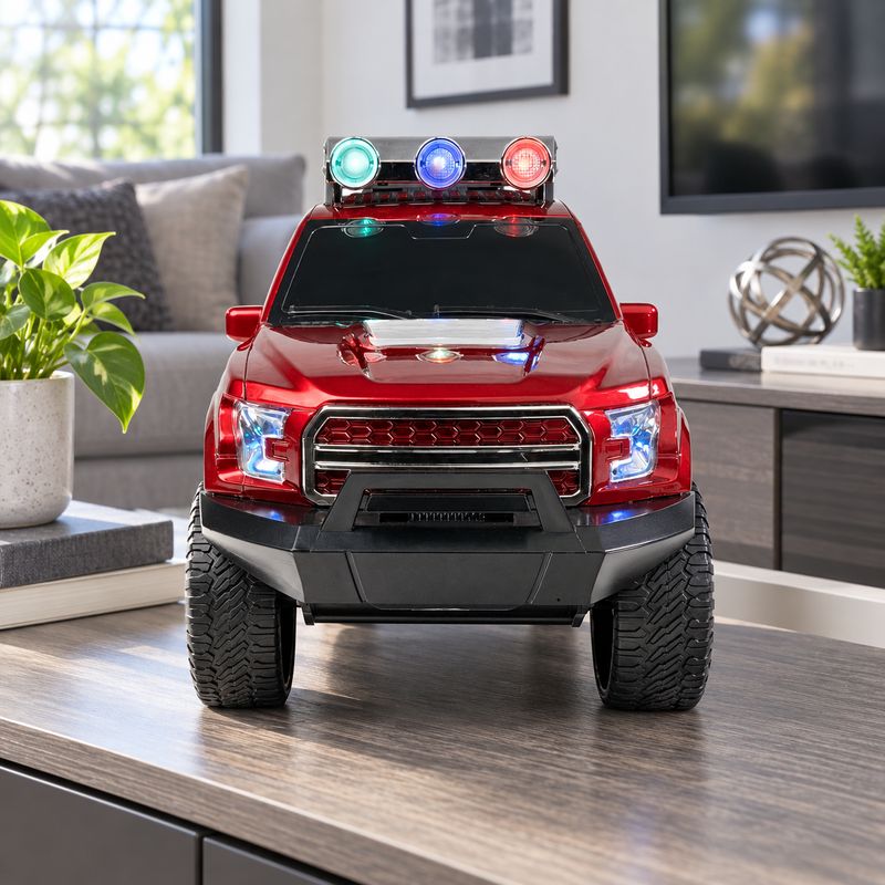 QFX FULL-SIZE PICKUP TRUCK PORTABLE BLUETOOTH SPEAKER WITH DUAL 3-INCH SPEAKERS BASS RADIATOR TWS FM RADIO USB TF AUX LED PARTY LIGHTS AND RECHARGEABLE BATTERY RED BT-150-RED