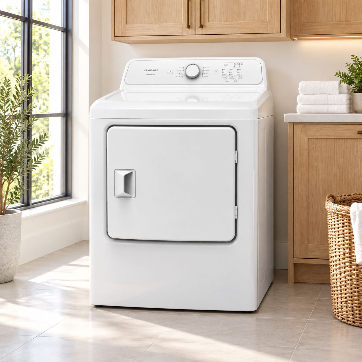 Frigidaire Electric Dryer with SensorDry Technology, 7.0 Cu. Ft. Capacity, Fits King-Size Comforters, Reversible Door (FLVE7000AW)