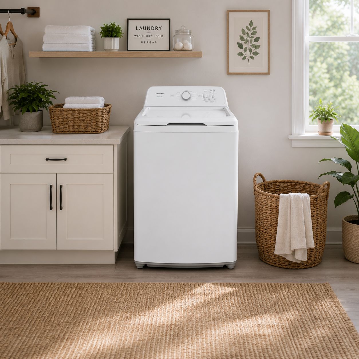 Frigidaire 4.1 Cu. Ft. Top Load Washer with Stainless Steel Drum, Auto Sensing Technology &amp; 8 Wash Cycles, White (FLVW7000AW)