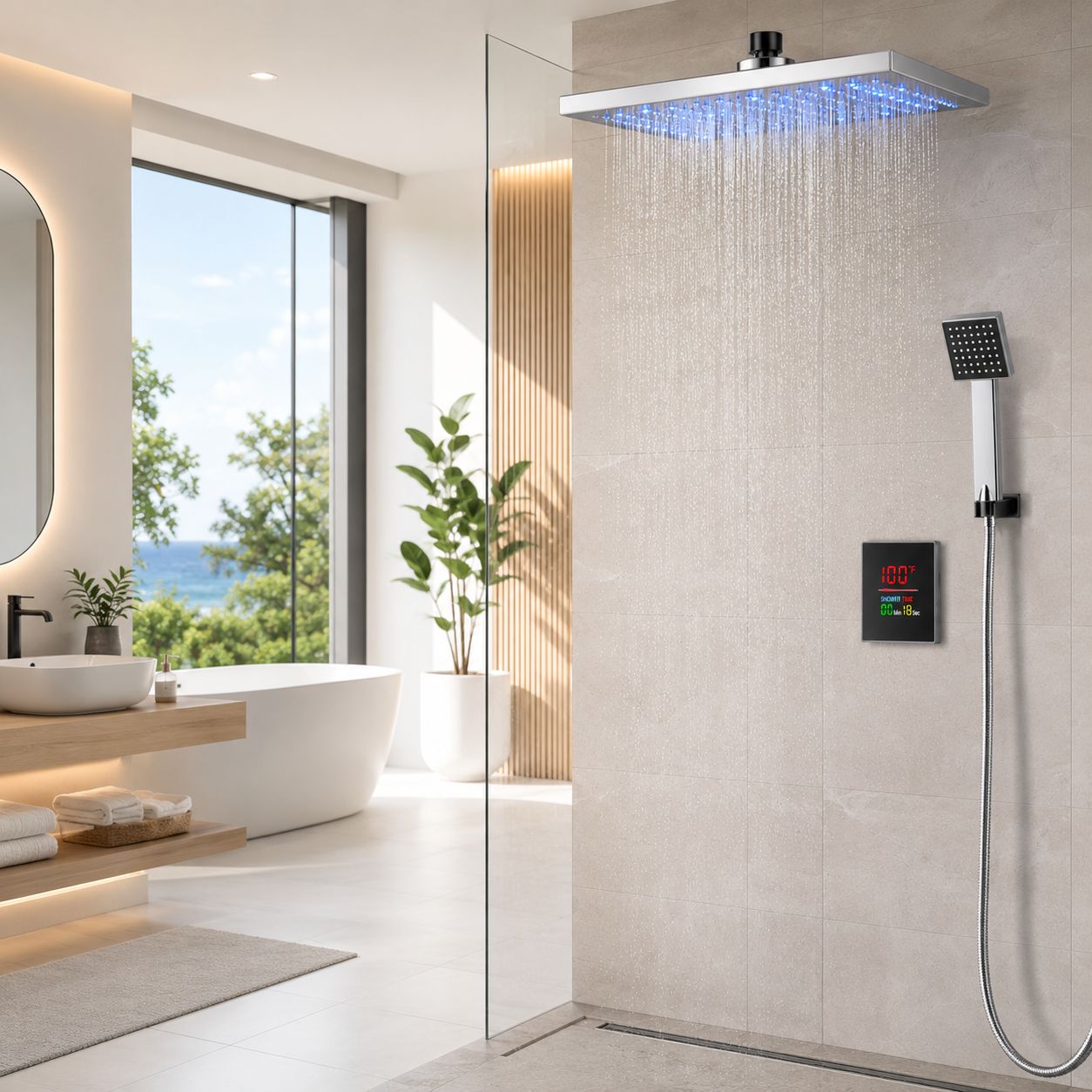 Costway LED Rainfall Shower Panel with Handheld Shower &amp; Color Display