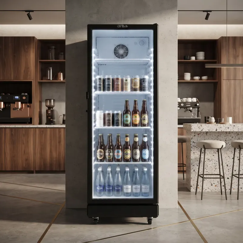 Premium Levella 12 Cu. Ft. Commercial Display Refrigerator with Double-Layer Tempered Glass Door &amp; LED Lighting, Black (PRNS12070DX)