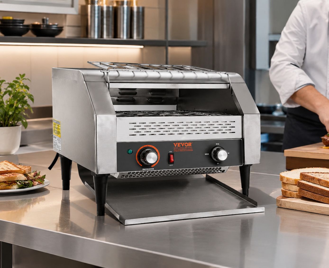 Vevor TT-450 Commercial Conveyor Belt Toaster - Heavy Duty Stainless Steel, 1770W, Up To 450 Slices/Hour, 7 Browning Levels