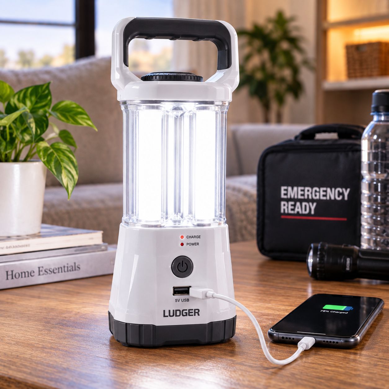 LUDGER RECHARGEABLE LED EMERGENCY LANTERN WITH 5V USB OUTPUT – EL-524U
