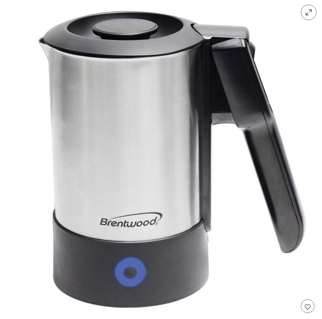 BRENTWOOD 20 OZ Dual Voltage Electric Travel Kettle in Stainless Steel