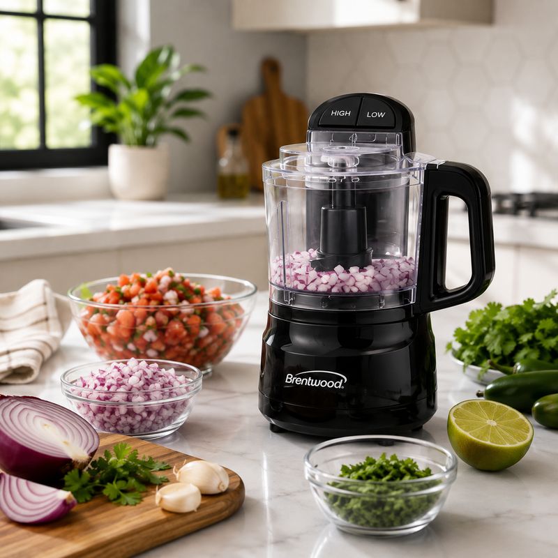 Brentwood 3-Cup Food Processor with Stainless Steel Blades, 200W Motor, Pulse Function, Black (FP-549BK)