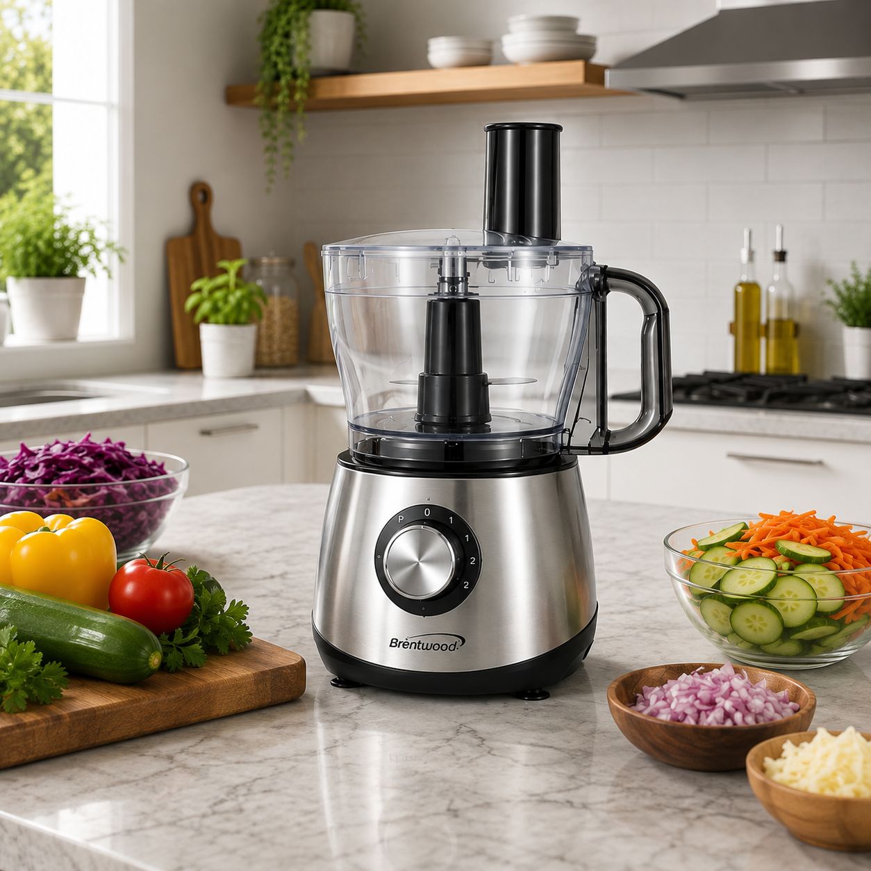 BRENTWOOD  9-Cup Food Processor, Stainless Steel