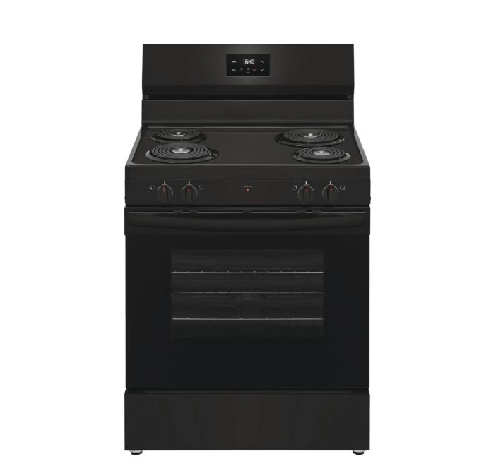 Frigidaire 30" Freestanding Electric Range with Oven - 5.3 Cu. Ft. Oven, Even Baking Technology, 4 Coil Elements, Store-More Storage Drawer, White, Color: Black