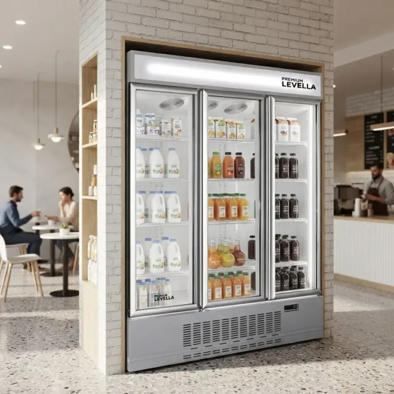 Premium Levella Commercial Triple Glass Door Display Refrigerator - 52.3 Cu. Ft. Merchandiser With LED Lighting, Frost-Free Cooling &amp; Locking Casters (PRN5236DXI)
