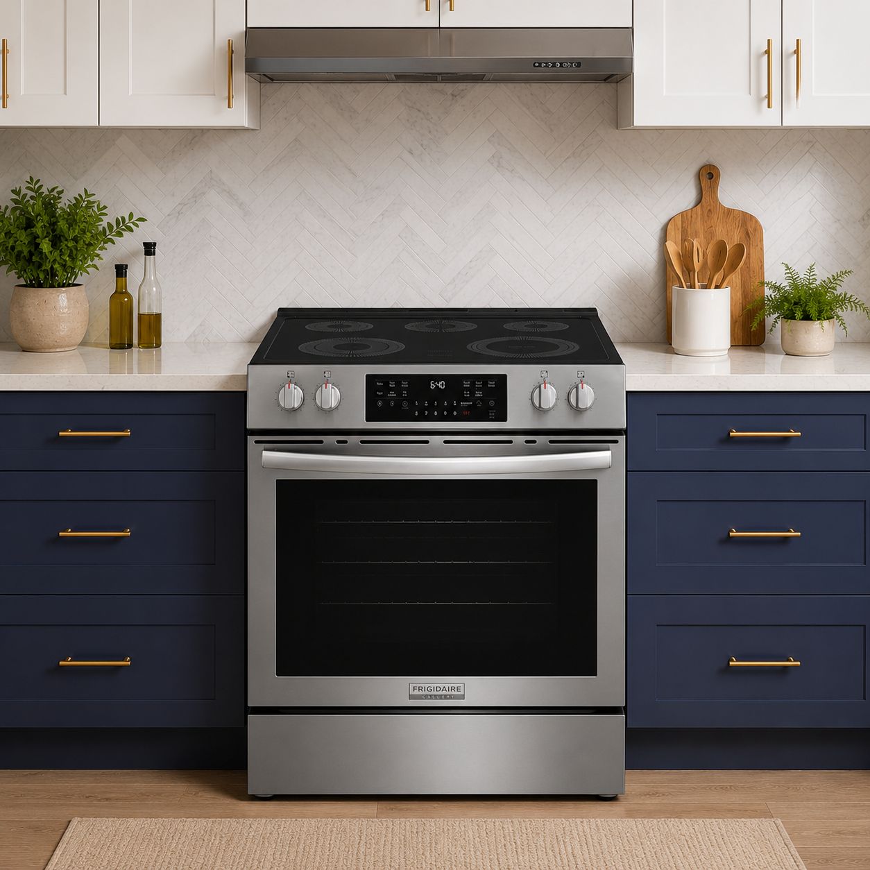 Frigidaire Gallery 30" Front Control Electric Range with Total Convection, 5.3 Cu. Ft., Air Fry, Smudge-Proof Black Stainless Steel (GCFE3059BF)