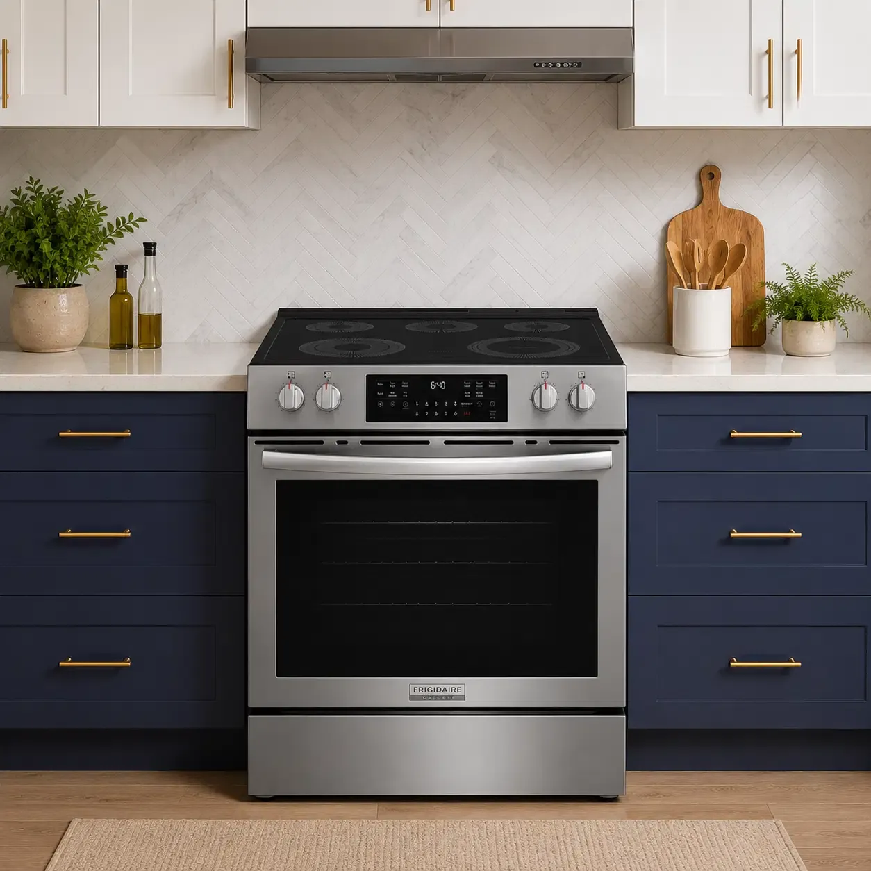 Frigidaire Gallery 30" Front Control Electric Range with Total Convection, 5.3 Cu. Ft., Air Fry, Smudge-Proof Black Stainless Steel (GCFE3059BF)