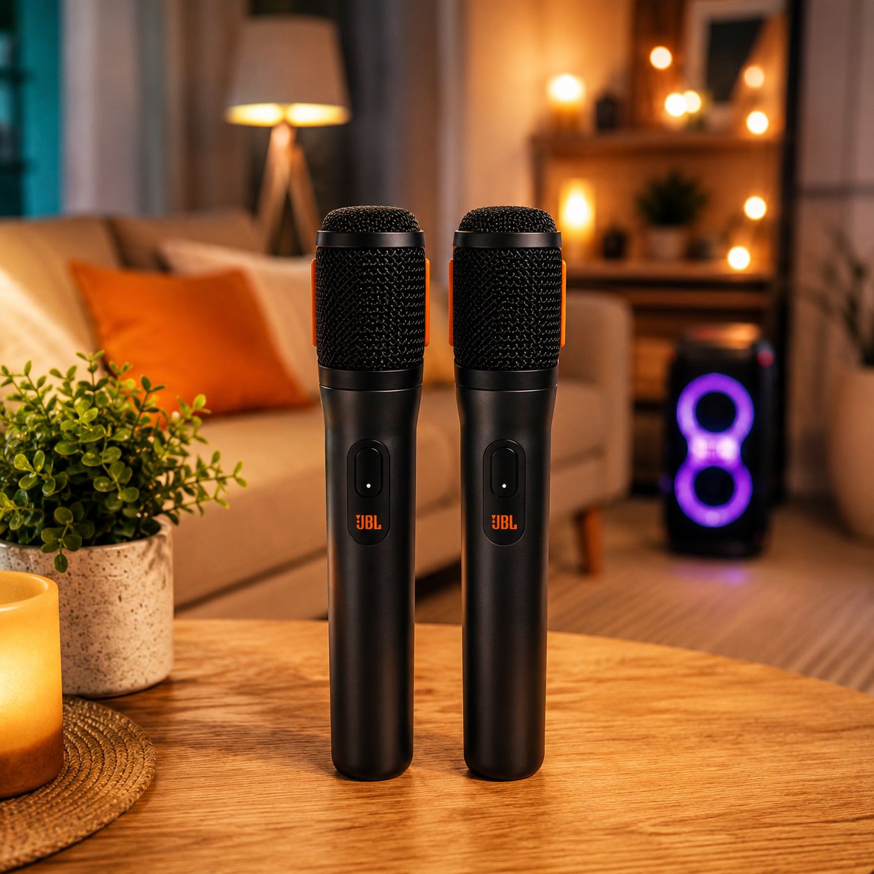 JBL PartyBox Wireless Microphone Set - Dual Wireless Microphone System with Receiver, 100 Ft. Range, 20-Hour Battery, Black