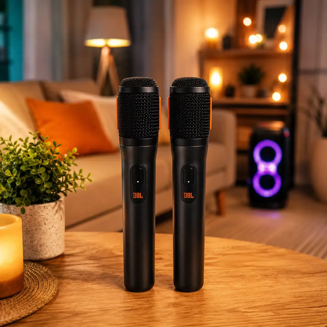 JBL PartyBox Wireless Microphone Set - Dual Wireless Microphone System with Receiver, 100 Ft. Range, 20-Hour Battery, Black