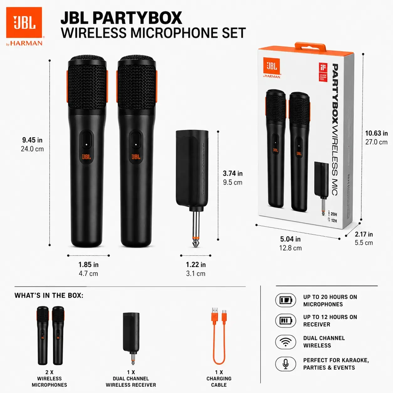 JBL Wireless Microphone Set Wireless Two Microphone System, Black