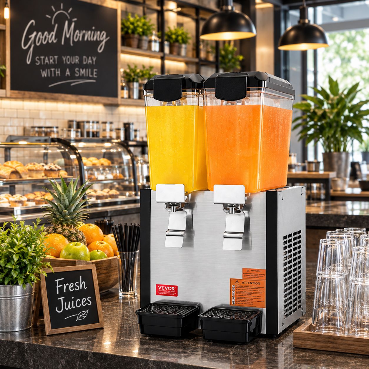Vevor Commercial Drink Dispenser, Dual 10L Tanks (20L Total) Stainless Steel Beverage Dispenser with Paddle Mixing System (LYJ10LX2)