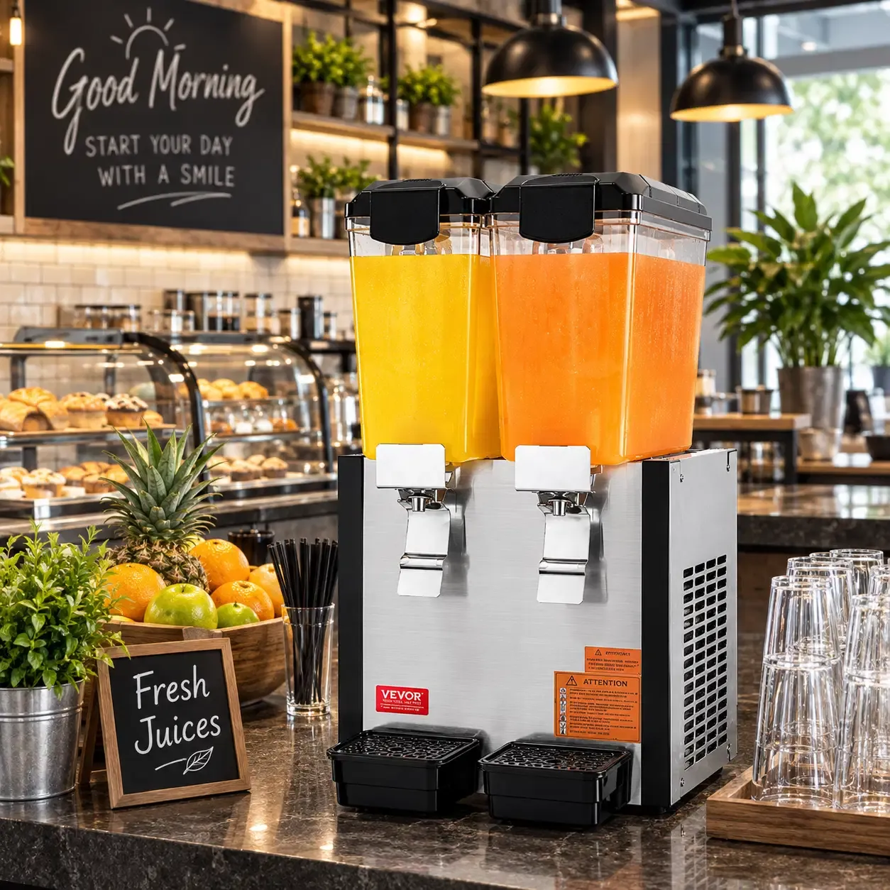 Vevor Commercial Drink Dispenser, Dual 10L Tanks (20L Total) Stainless Steel Beverage Dispenser with Paddle Mixing System (LYJ10LX2)