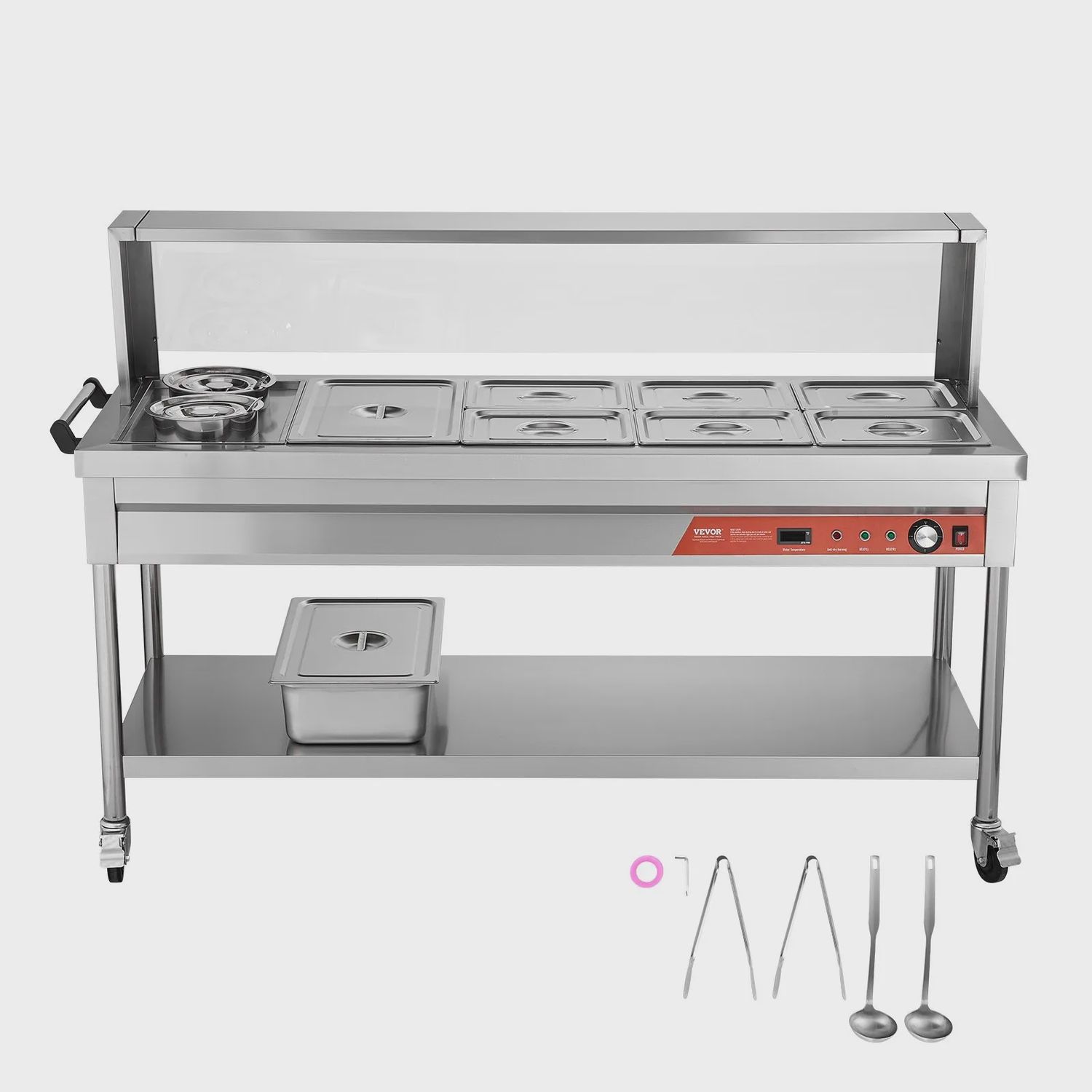 VEVOR Commercial Electric Food Warmer 7 Pan Steam Table with 2 Pots