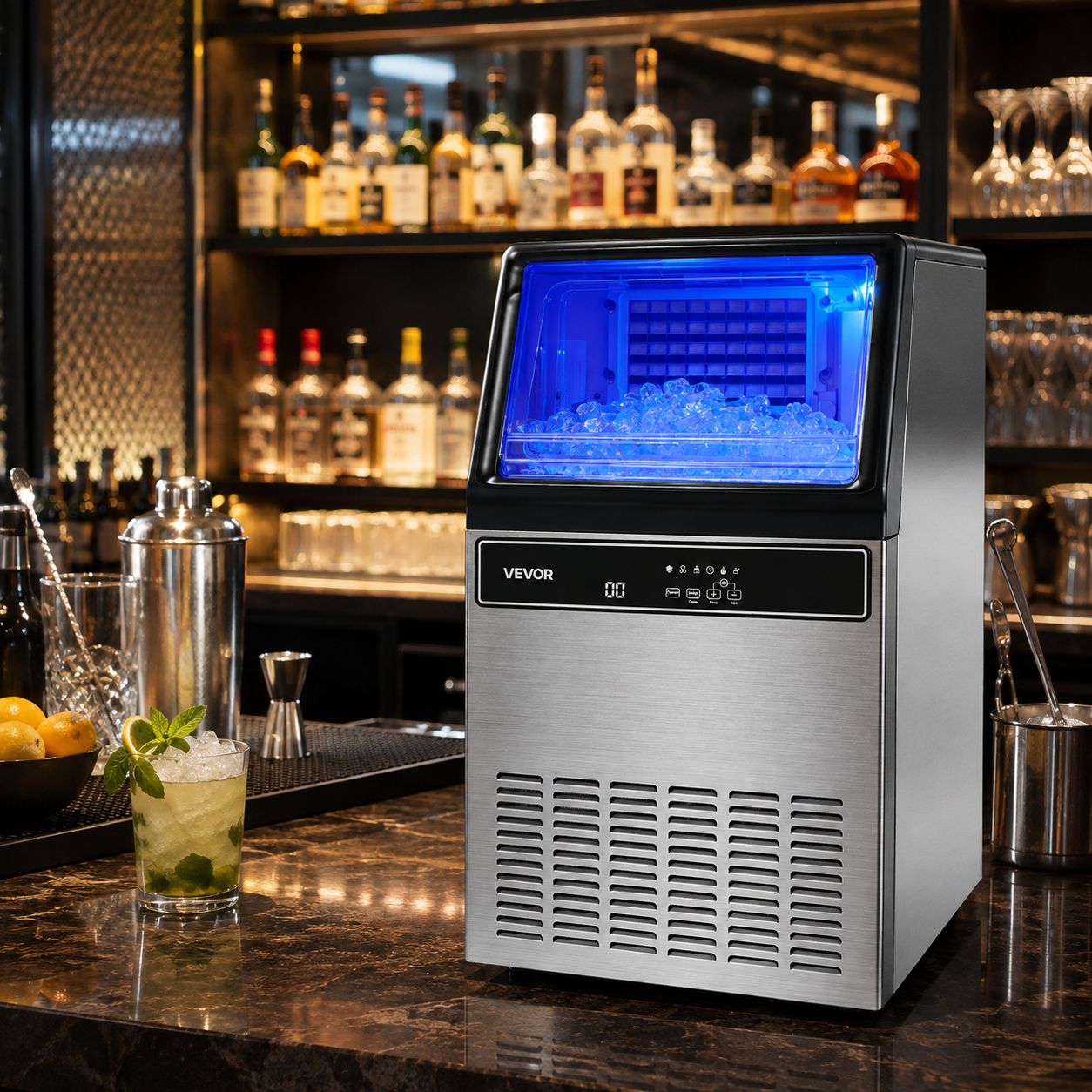 VEVOR Commercial Ice Maker – 130 lbs/Day Stainless Steel Ice Machine