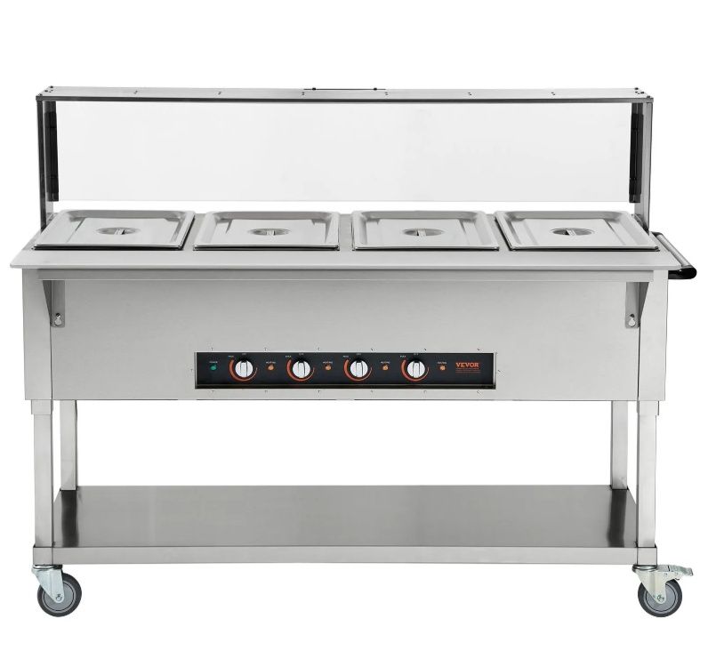 VEVOR Commercial 20.6QT Electric Food Warmer Table with Acrylic Sneeze Guard in Stainless Steel