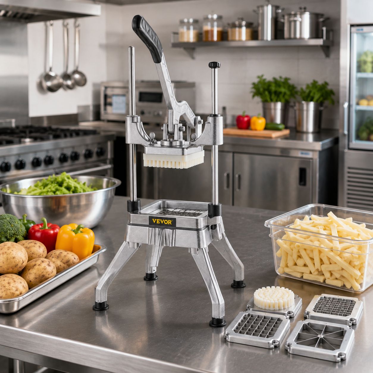 VEVOR Commercial French Fry Chopper with 4 Blades "one year warranty on parts"