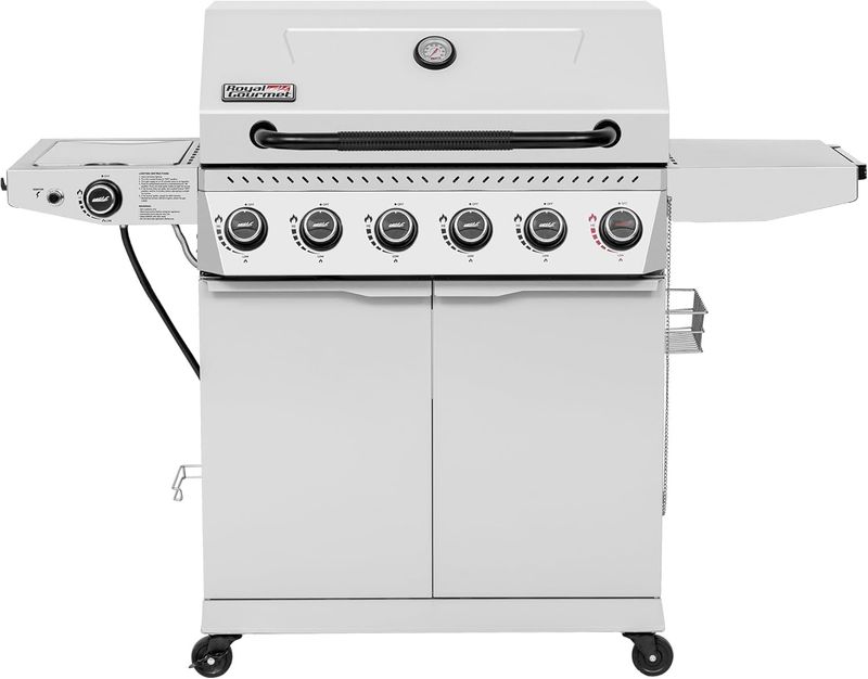 ROYAL GOURMET 6-Burner BBQ Liquid Propane Gas Grill, with Sear Burner and Side Burner Stainless Steel
