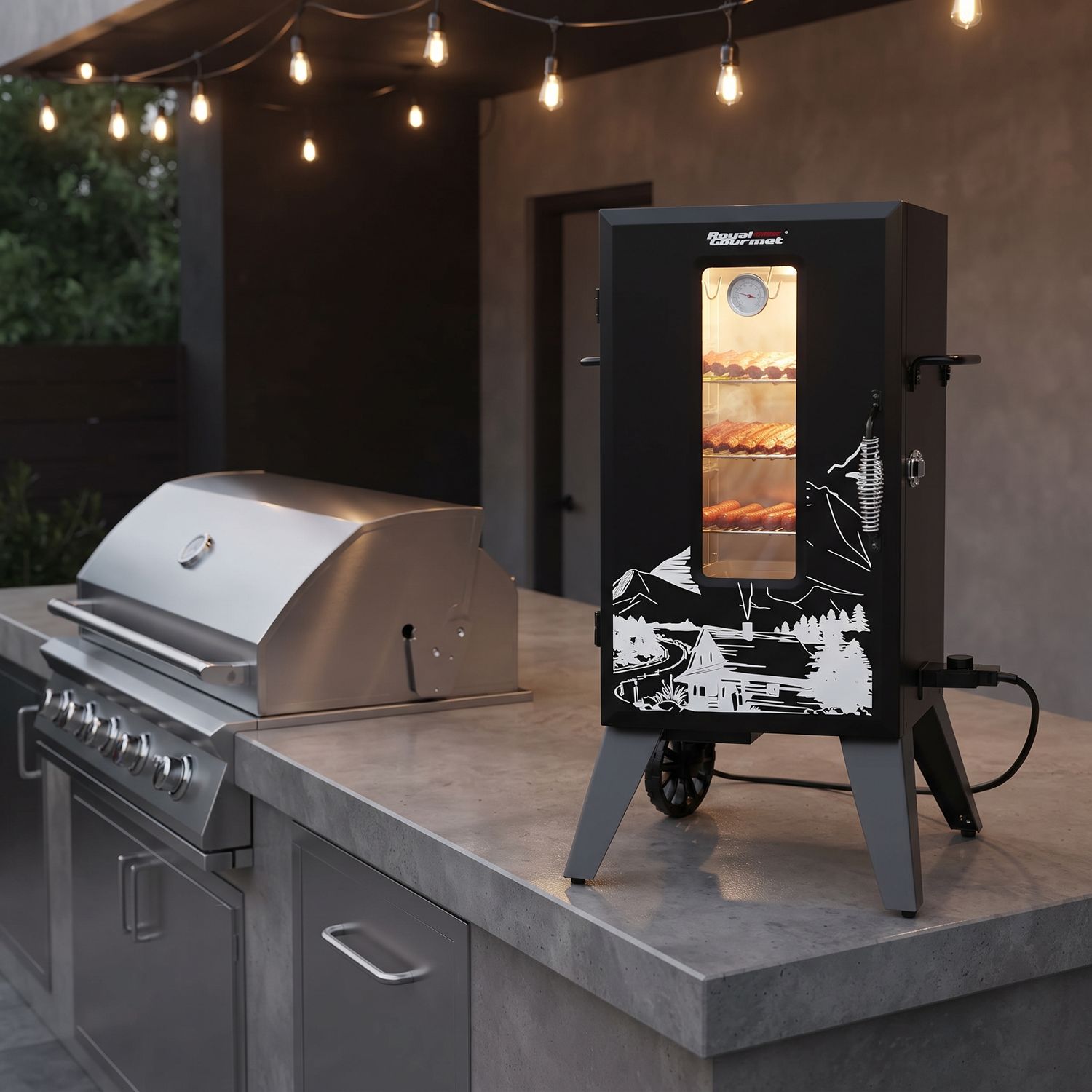 Royal Gourmet 28 in. Analog Electric Smoker With 1500W Heating Element, 3 Chrome-Plated Smoking Racks &amp; Clear Viewing Window (SE2806)