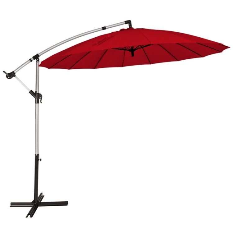 COSTWAY 10ft Patio Offset Umbrella W/ Crank and Cross Base Aluminum, Color: Burgundy