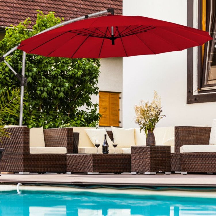 Costway 10 Ft Patio Offset Umbrella with Crank Lift &amp; Cross Base, Aluminum Frame
