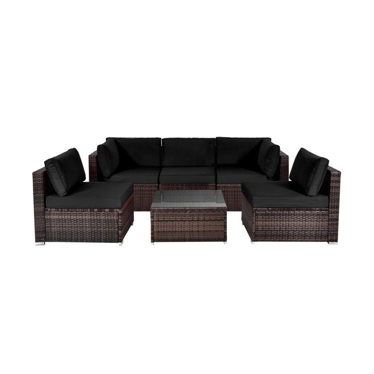 COSTWAY 6-Piece Patio Rattan Furniture Set Sofa Coffee Table Garden with Cushions, Color: Black
