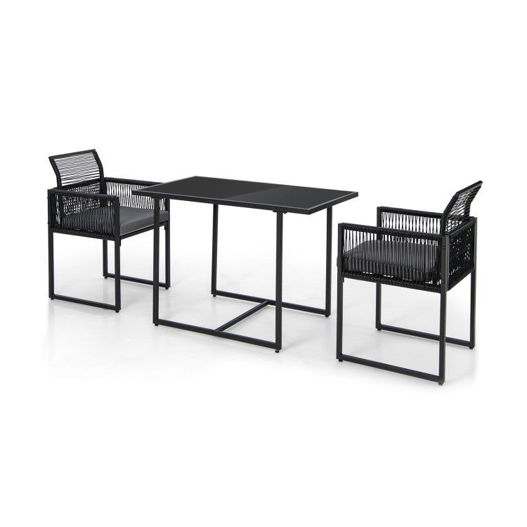 COSTWAY 3 Pieces Patio Tempered Glass Top Table and Chairs Set for Porch Backyard