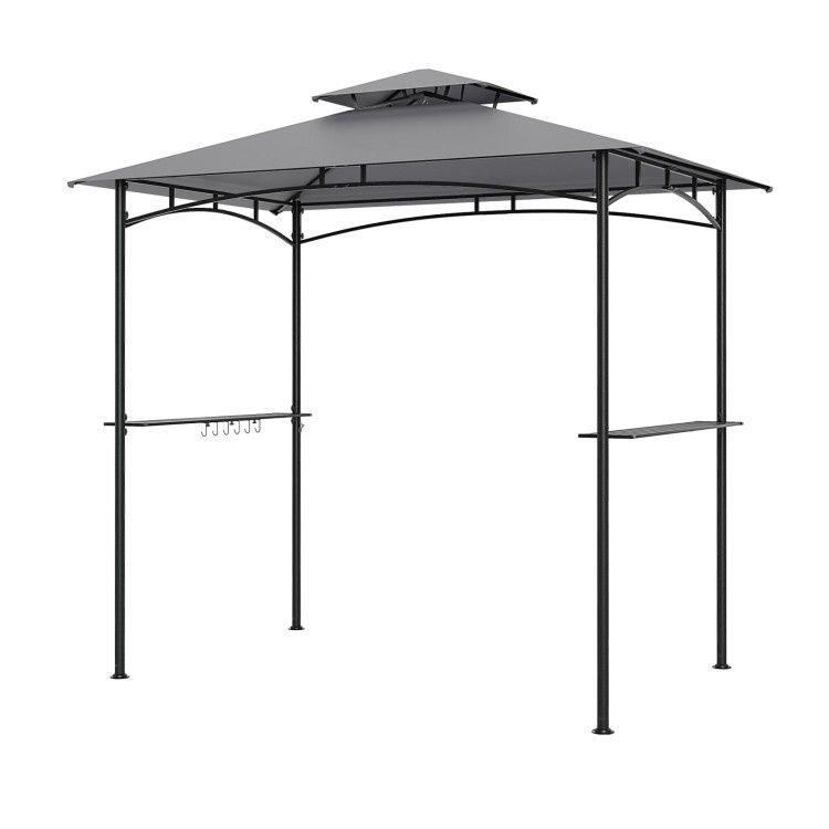 COSTWAY 8 x 5 Feet Grill Gazebo with 2 Shelves 6 Hooks and Metal Frame Gray