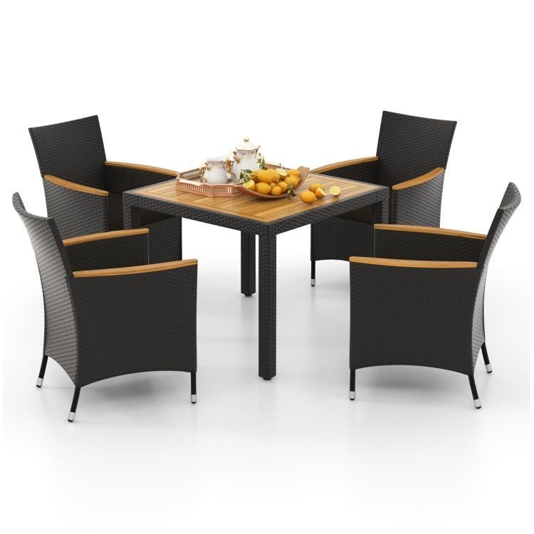COSTWAY 5 Pieces Patio Dining Table Set for 4 with Umbrella Hole Black
