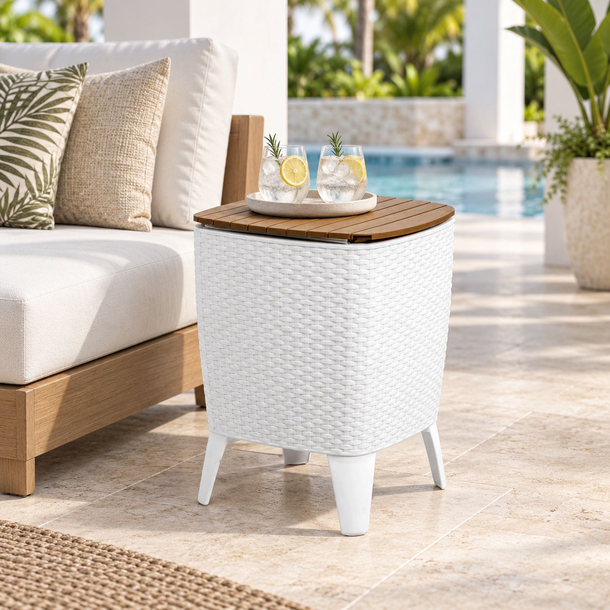 MQ Capri Outdoor Side Table with Beverage White 492-CAR