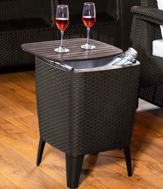 Inval Capri Outdoor Beverage Cooler Side Table – 2-in-1 Sliding-Top Design, 30.8 Qt. / 48-Can Capacity, Polypropylene Resin, White (MQ)
