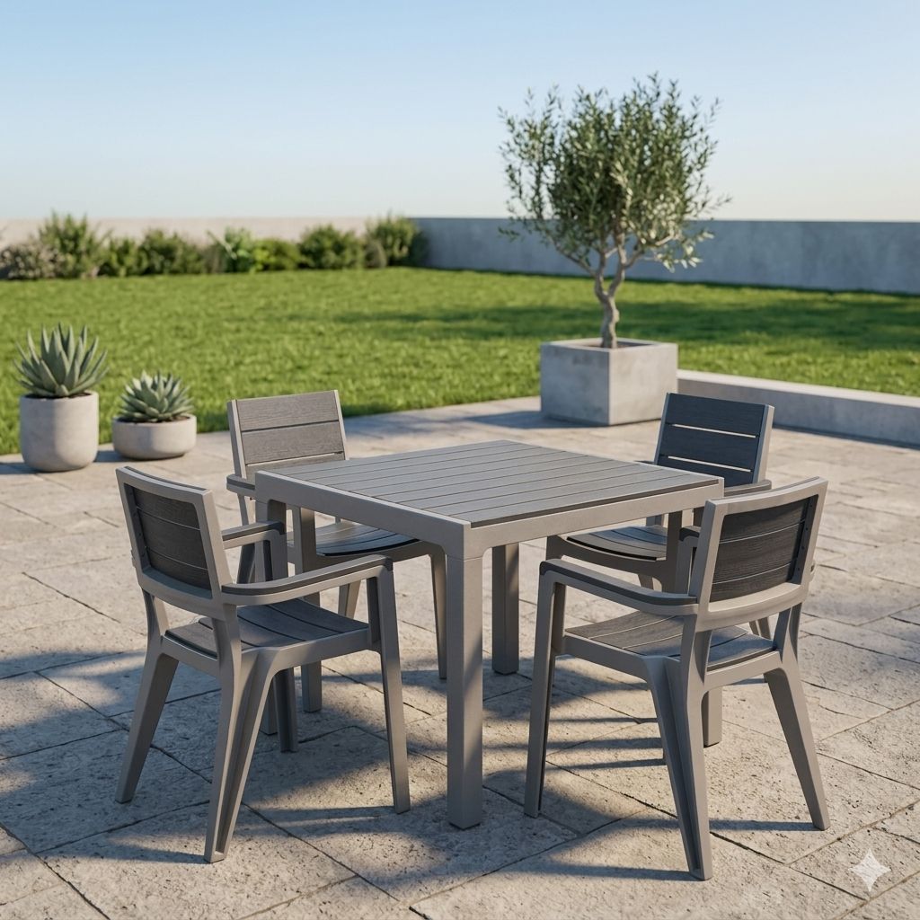 Inval 5-Piece 4-Seat Square Table And Chair Set, Gray/Slate MQ504-GRYSLT